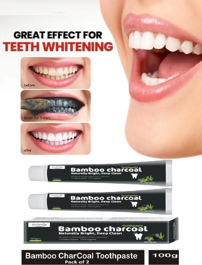 Bamboo Charcoal Toothpaste, Mint Flavor, Natural Deep Clean 100gm Each (Pack of 2)