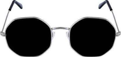 Unisex Black Silver Round Sunglass