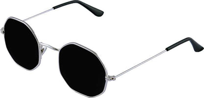 Unisex Black Silver Round Sunglass